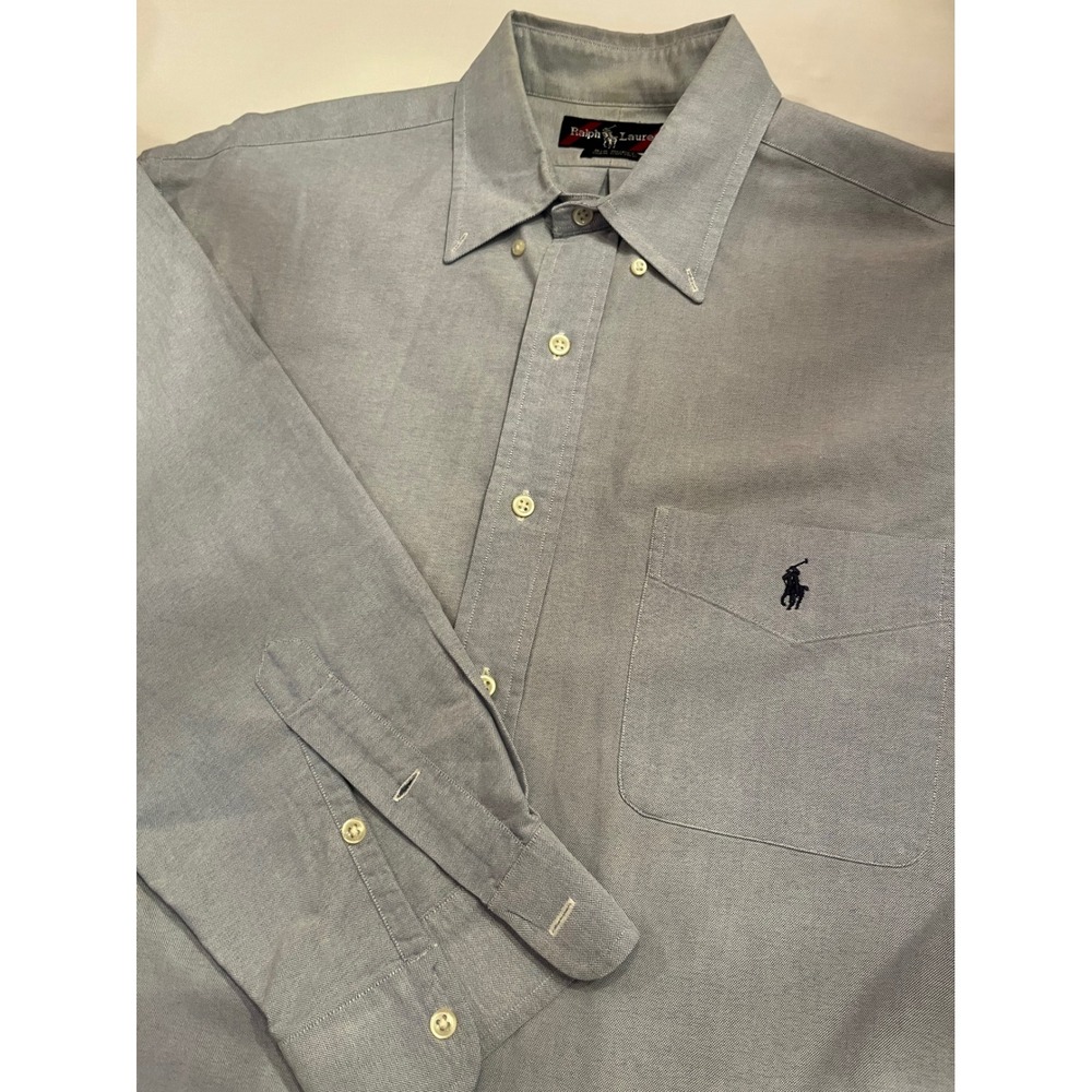 Ralph Lauren Big Shirt Mens Large Blue Oxford Cotton Button Down Long Sleeve L